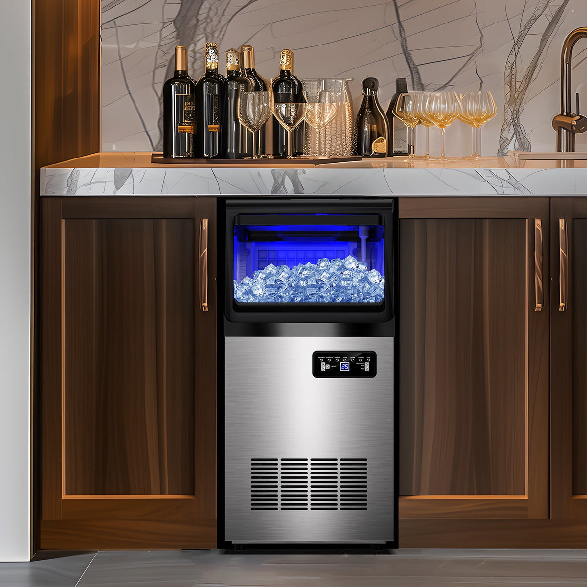 TITTLA Commercial Ice Maker 88Lbs/24H,Freestanding Built-in Ice Machine with 23 lbs Storage,5x9 Cubed Ice,Stainless Steel