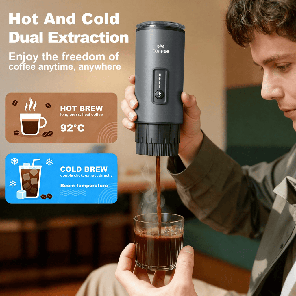 GVODE Portable Espresso Machine, Self-Heating 3-in-1 Portable Coffee Maker, 20 Bar Electric Travel Espresso Maker for Capsules & Ground Coffee, Green