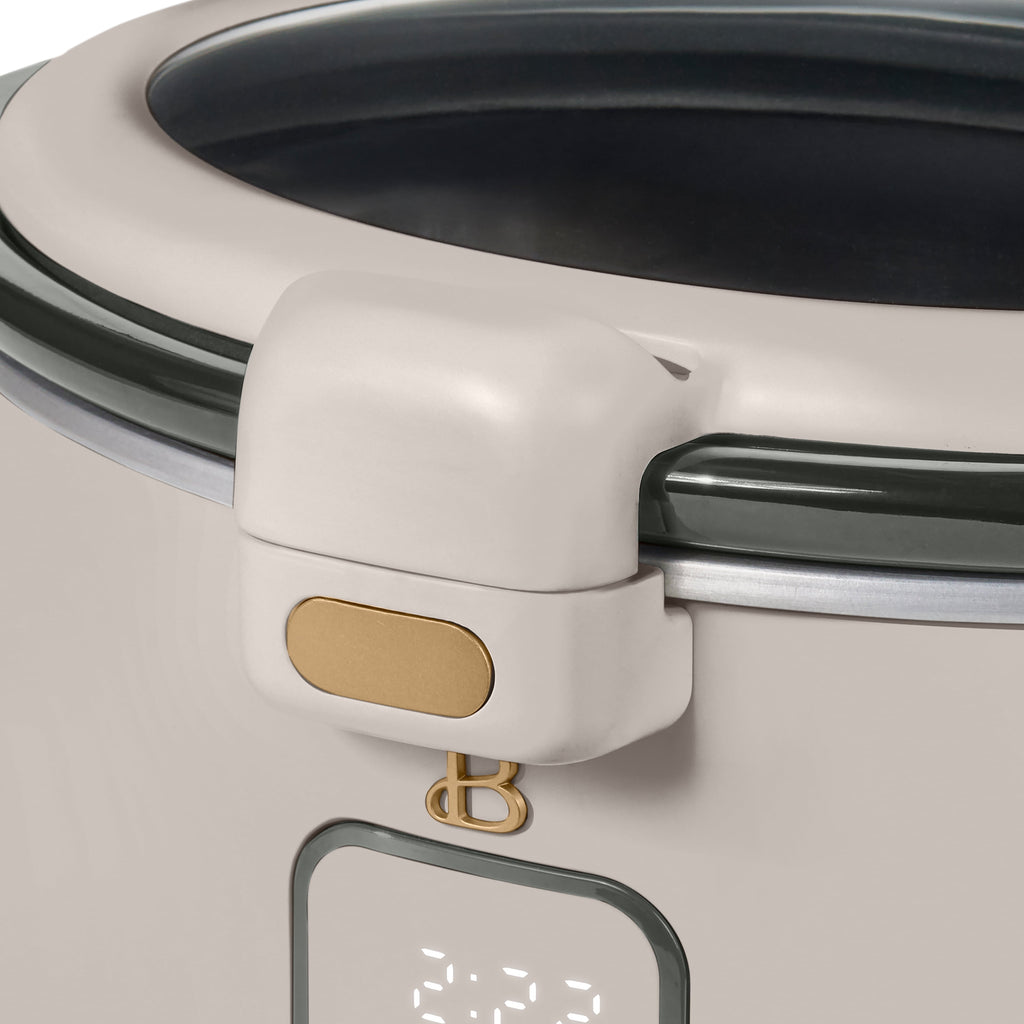 Beautiful 4 Qt Digital Slow Cooker with Hinged Locking Lid, Thyme Green by Drew Barrymore