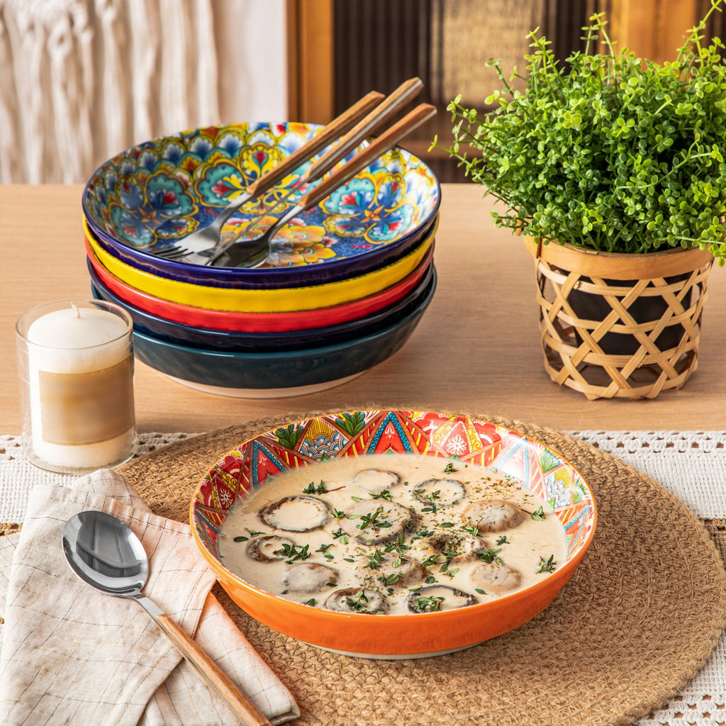 Vancasso Pasta Bowls, Ceramic 32 oz Dinner Bowls Set of 6, Bohemian Salad Bowls, Large Serving Bowls for Soup and Cereal, Microwave and Dishwasher Safe, Series LUMI