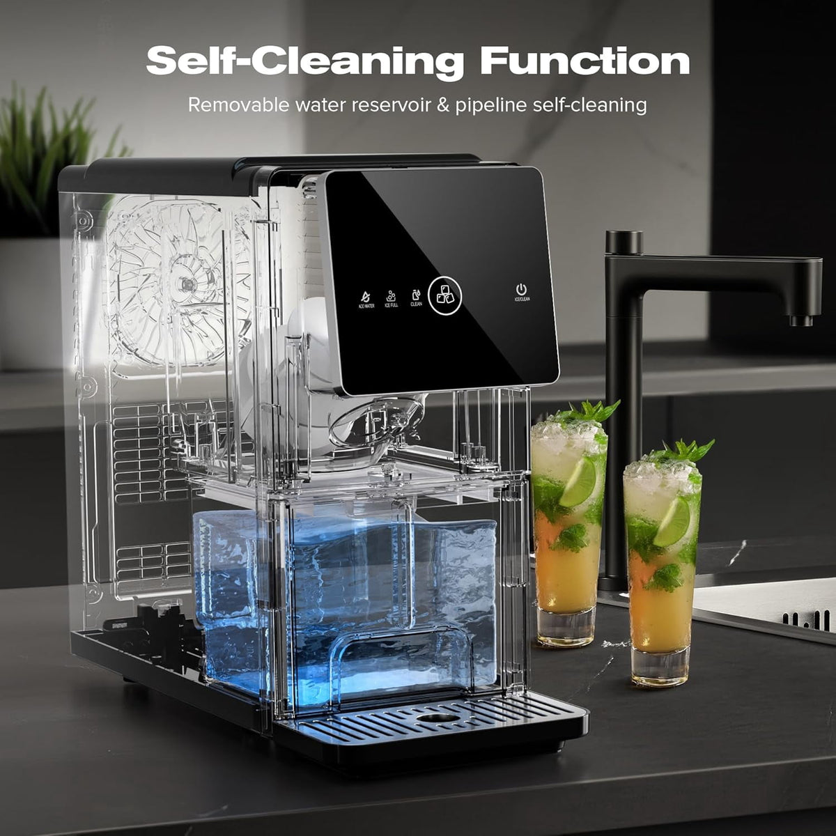 Havato Countertop Nugget Ice Maker, 33LBS/24H, Soft Chewable Ice Machine with 1.8L Removable Water Tank, One-Touch Automatic Ice Dispensing, Self-Cleaning, Black