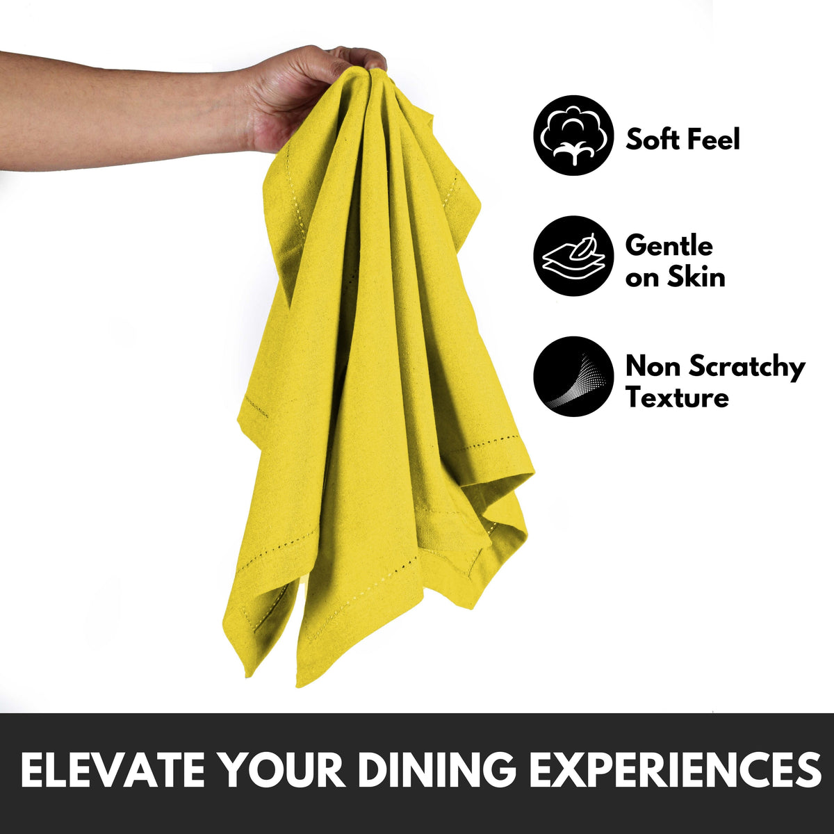 Softopia Cotton Hemstitch Table Fabric Cloth Napkins 18"x18", Set of 12, Lemon Yellow