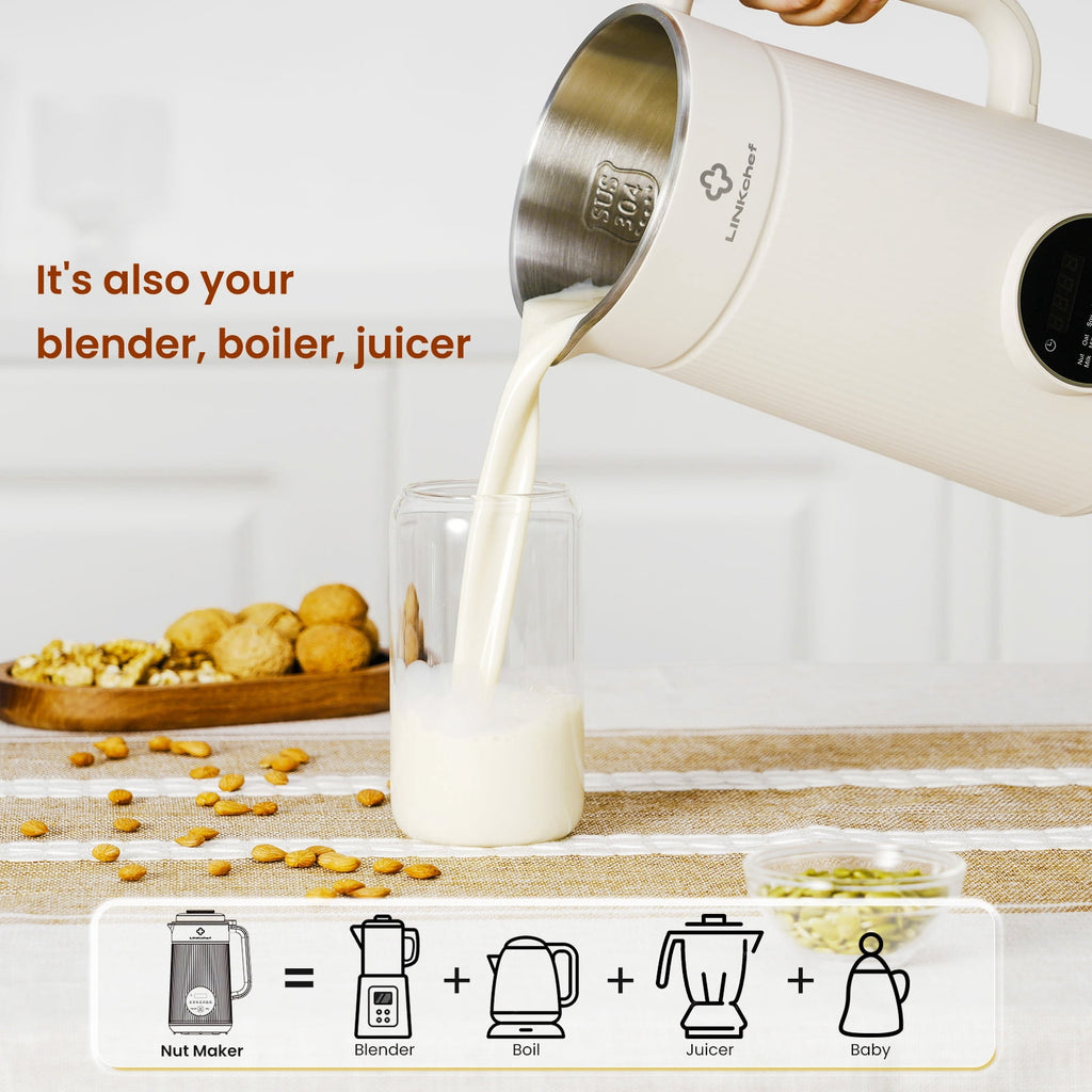LINKChef Nut Milk Maker 40 oz Almond Oat Soy Milk Maker Blender with Self-Cleaning, Delay Start and Keep Warm, Homemade Dairy-Free Milk Machine for Hot & Cold Drinks