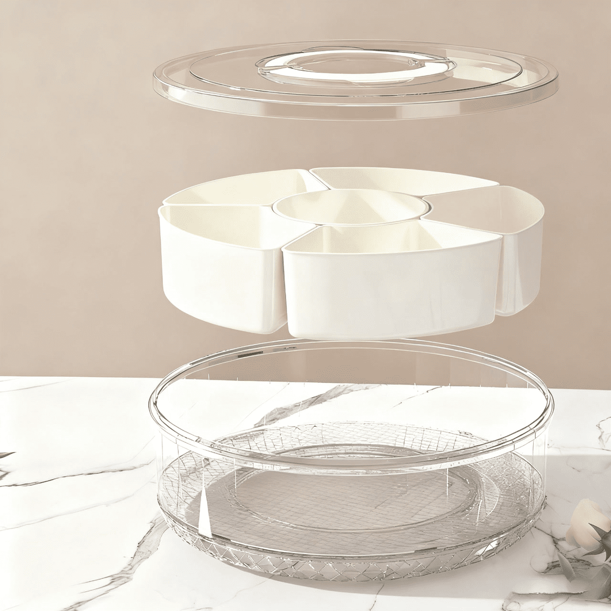 Divided Serving Tray with Lid and Handle Snackle Box Charcuterie Container Portable Snack Platters Clear Organizer