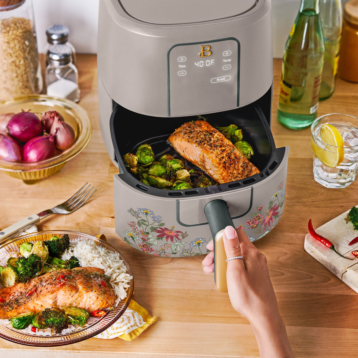 Beautiful 3 Qt Air Fryer with TurboCrisp Technology, EverGood Non-Toxic Ceramic Nonstick Coating, Chocolate by Drew Barrymore