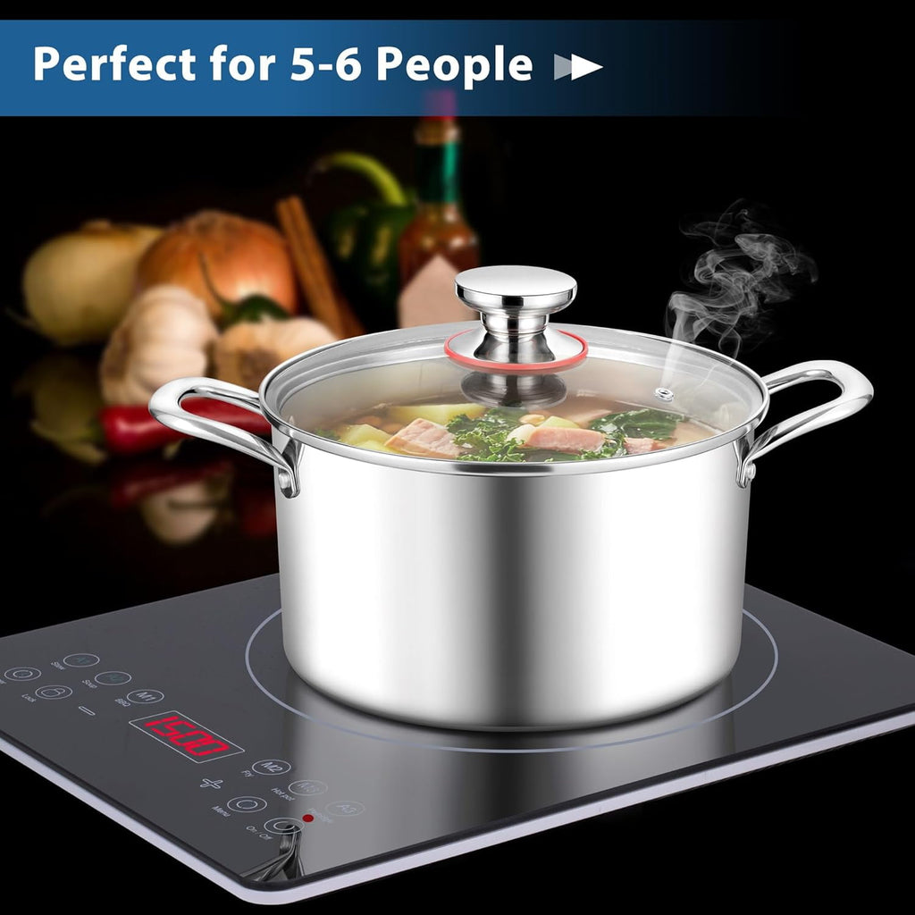 Coliware 8 QT Stainless Steel Stock Pot with Glass Lid, Cooking Soup Pot with 3-Ply Whole Clad for