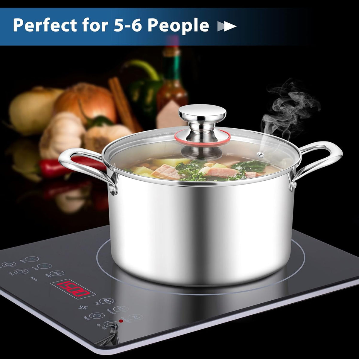 Coliware 8 QT Stainless Steel Stock Pot with Glass Lid, Cooking Soup Pot with 3-Ply Whole Clad for