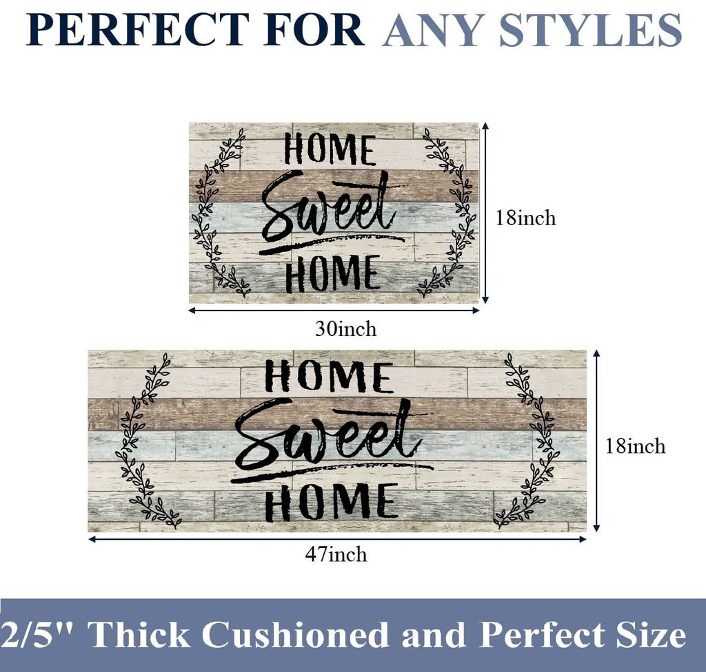 Findosom 2pcs Anti Fatigue Kitchen Rug Set,18"x30"+18"x47" Waterproof Non Slip Kitchen Runner Rug,0.4" Thick Cushioned Kitchen Floor Mats,Ergonomic Standing Mats Back Pain Relief Laundry Foam Rug