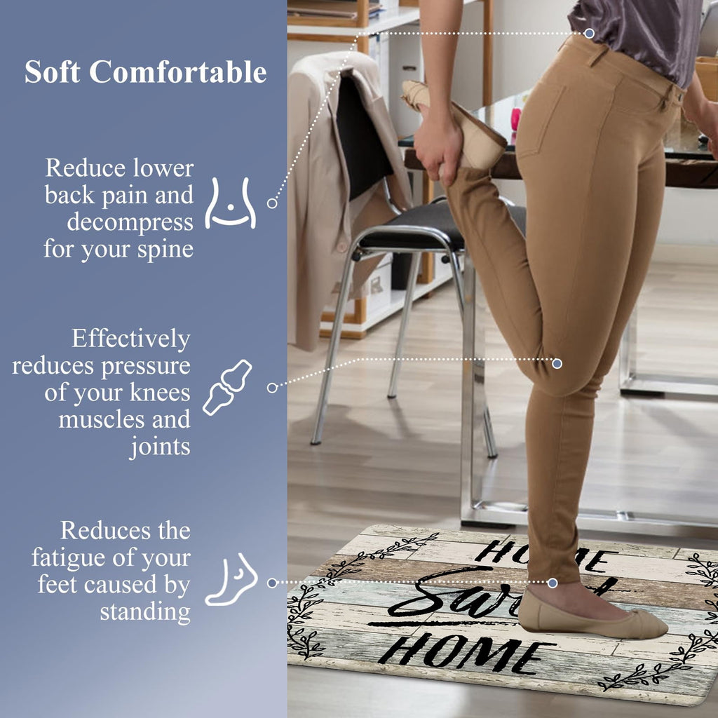 Findosom 2pcs Anti Fatigue Kitchen Rug Set,18"x30"+18"x47" Waterproof Non Slip Kitchen Runner Rug,0.4" Thick Cushioned Kitchen Floor Mats,Ergonomic Standing Mats Back Pain Relief Laundry Foam Rug