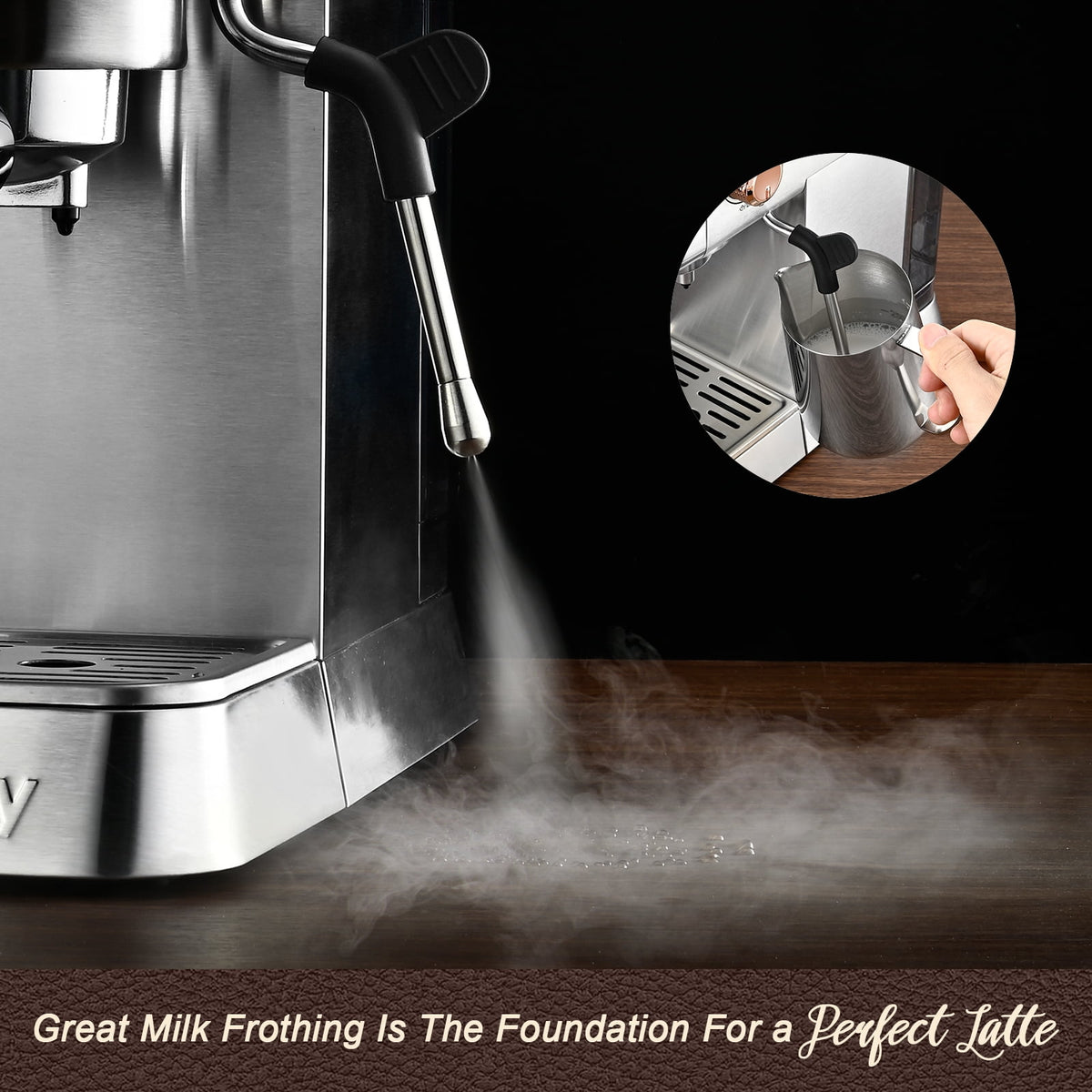 Mecity Espresso Machine with Steam Wand, 20 Bar Pressure, Stainless Steel