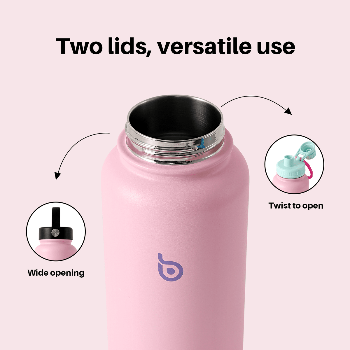 BOTTLE BOTTLE 32 oz Insulated Water Bottle Stainless Steel Water Bottle with Two Lids and Handle Double Walled BPA-Free Keeps Drinks Cold for 12 Hours and Hot for 24 Hours (ButterLatte)
