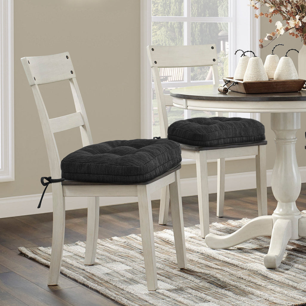 Baibu Dining Chair Cushions Set of 4, Dual Layer Memory Foam Seat Pads with Non-Slip Bottom and Ties, 16.5 x 16.5 x 3.5 inches, Black