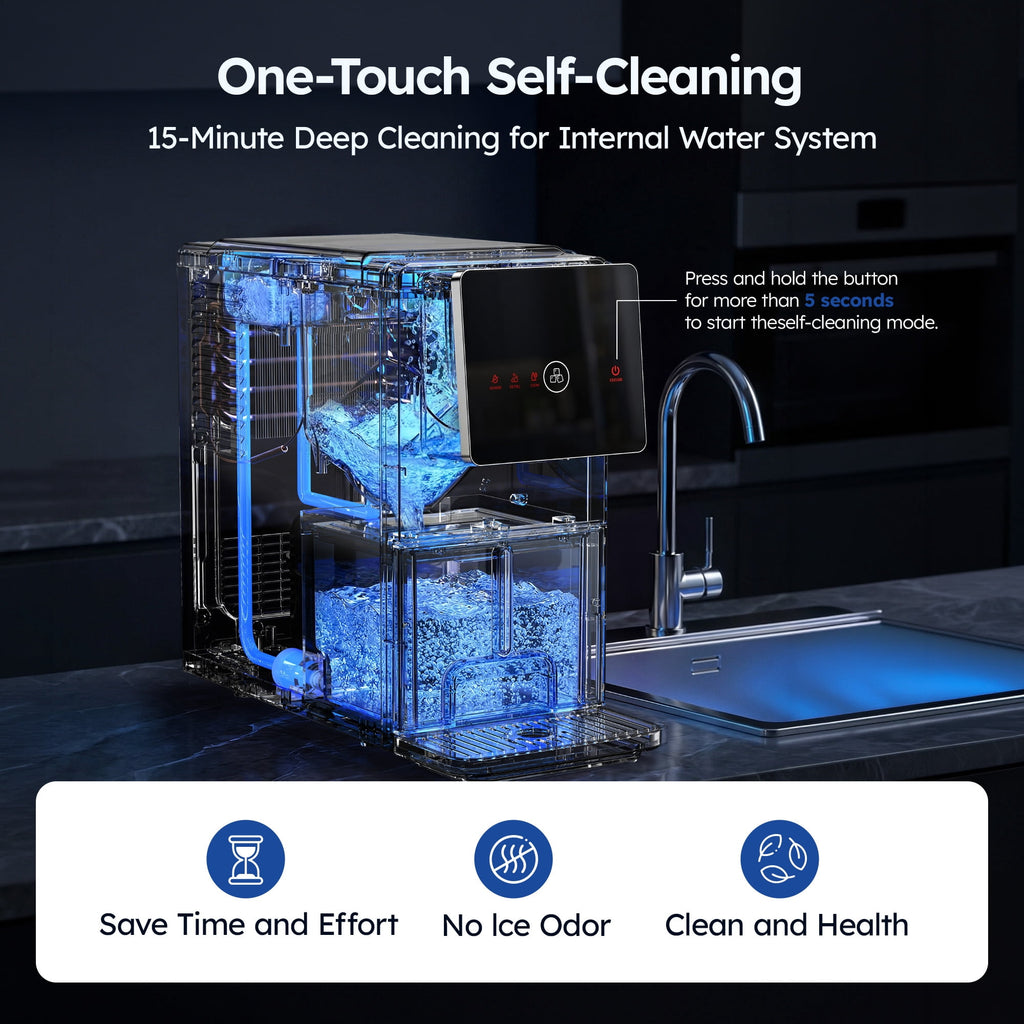 Simzlife Countertop Nugget Ice Maker, 40 Lbs/24H Chewable Sonic Pellet Ice, Self-Cleaning Ice Machine, 1.8L Tank