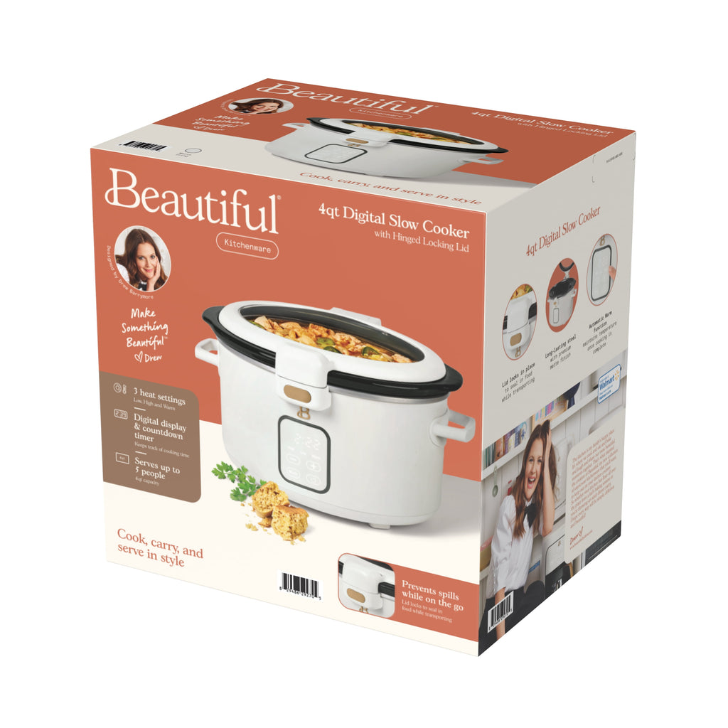 Beautiful 4 Qt Digital Slow Cooker with Hinged Locking Lid, Thyme Green by Drew Barrymore