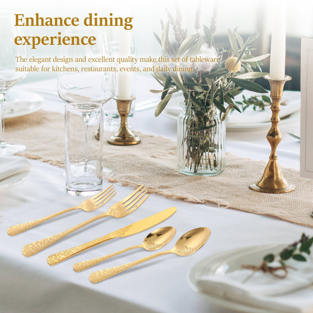 20 Pcs Floral Silverware Set Including Fork Spoon and Knife Stainless Steel Flatware Set Vintage Cutlery Set Mirror Polished Utensil Set for Kitchen Dishwasher Safe Service for 4