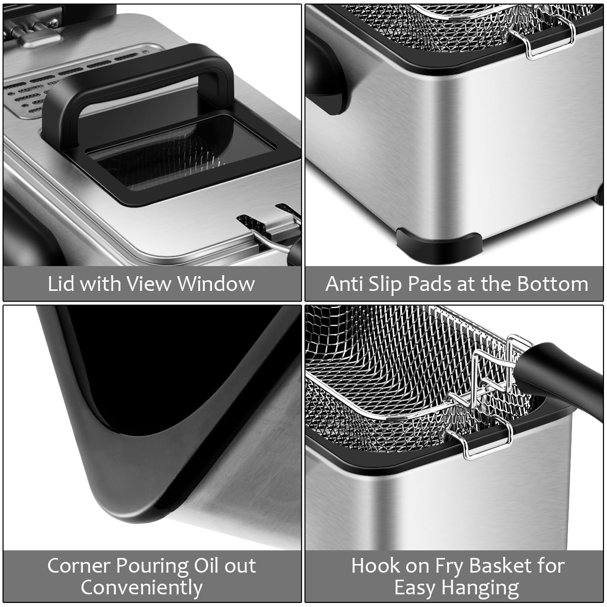 Costway Electric Deep Fryer 3.2 QT/12-Cup Stainless Steel 1700W with Frying Basket Silver