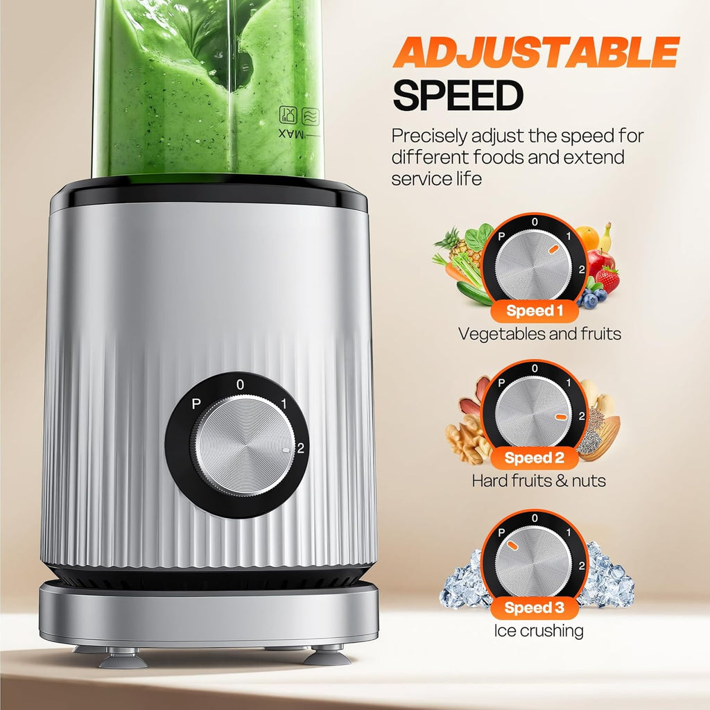 Smoothie Blender, 450W Personal Blender for Kitchen and Blend Shakes,Smoothies,Frozen Drinks, Baby Food with 2 No-BPA Portable Cups-Silver
