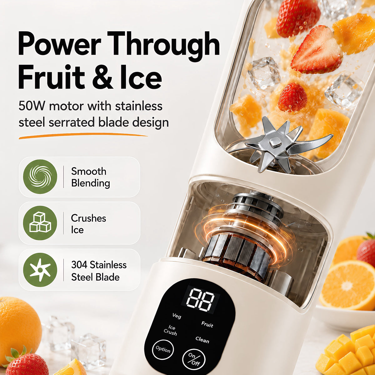 STARBIAO Portable Blender 19.6 oz Personal Juicer Cup, USB-C Rechargeable Mini Blender for Shakes & Smoothies, 12-Blade Stainless Steel, 4 Modes, Digital Display, Self-Cleaning, Beige