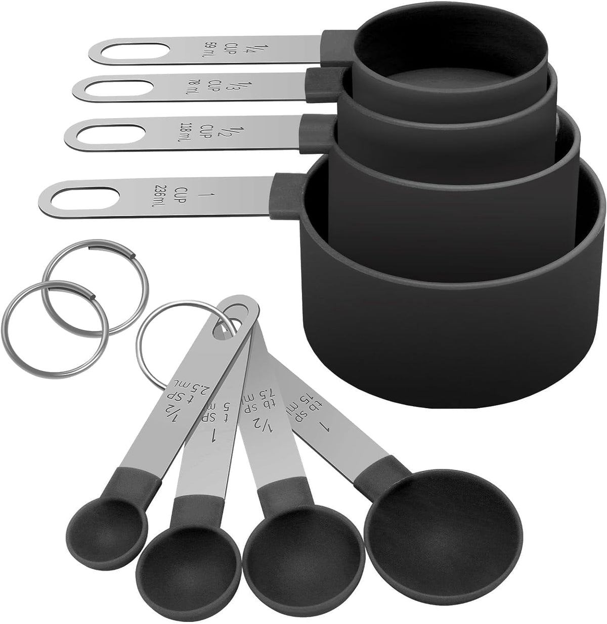 8Pcs Measuring Cups Set Measuring Spoons Set, Nesting Measure Cups with Stainless Steel Handle, For Measuring Dry and Liquid Ingredients Small Teaspoon with Plastic Head (Pink)
