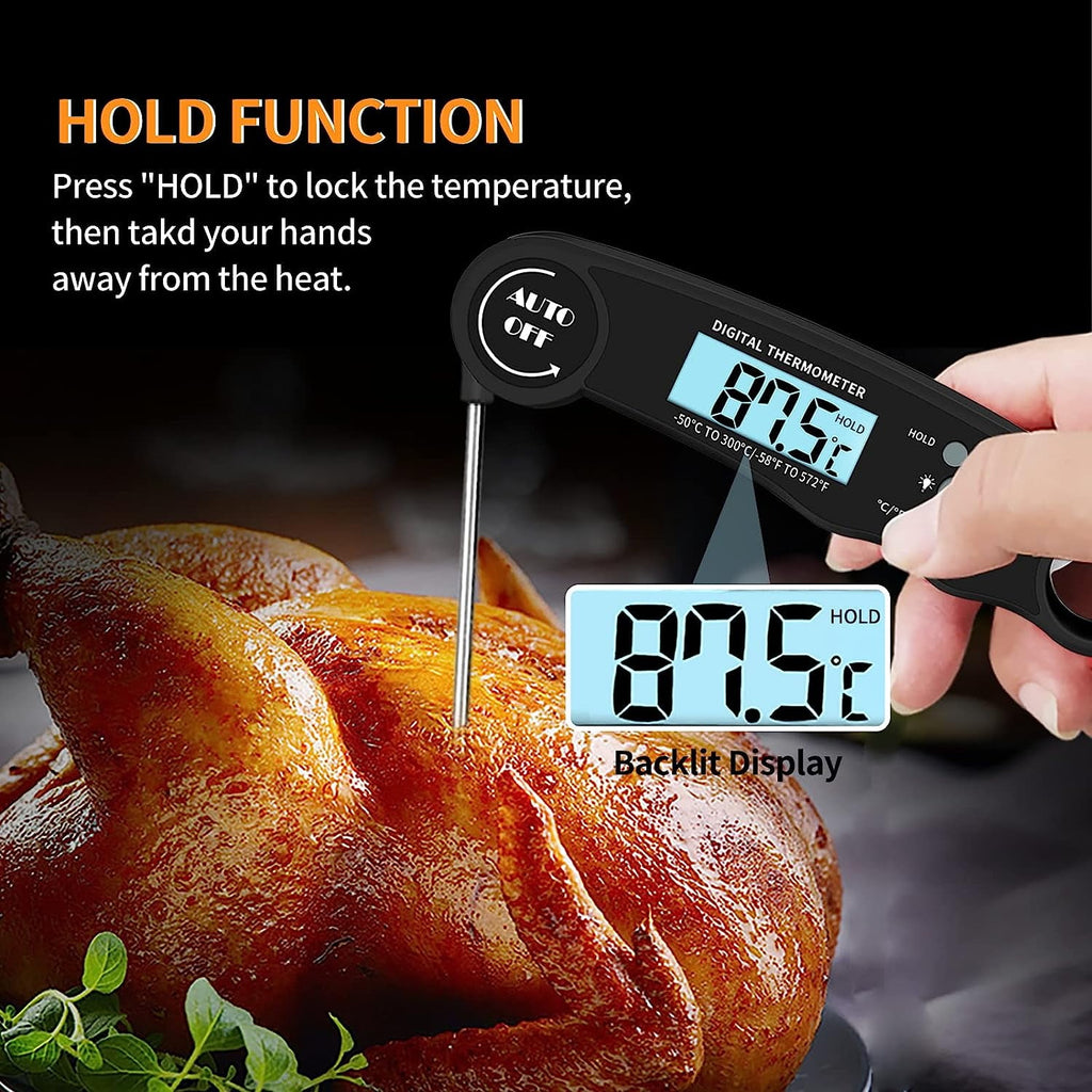 Yezivo Waterproof Meat Thermometer with Magnet, LED Display and Stainless Steel Probe, Instant Read Food Thermometer for Baking, Liquids, Candy, Grill Thermometer for Kitchen,BBQ,Party