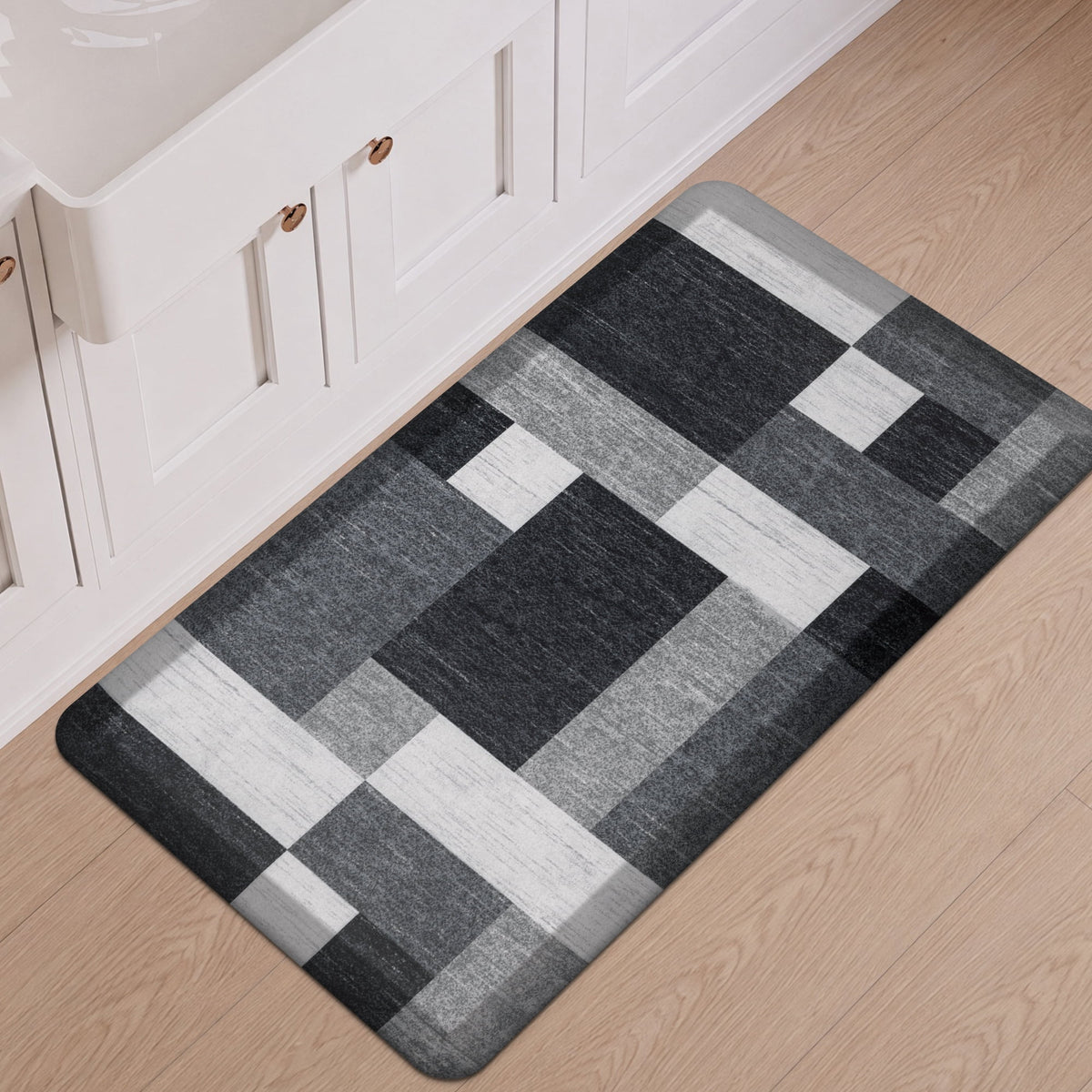 MeyJey 4/5 Inch Thick Anti Fatigue Kitchen Rug 20”x39”, Non Slip Waterproof Floor Mats for Kitchen Sink Laundry Office, Black/Gray