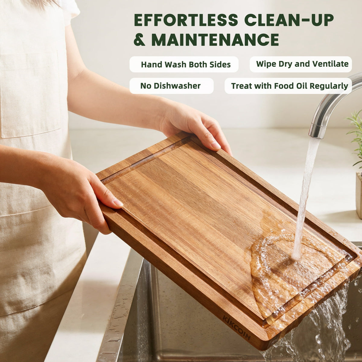 Kikcoin Acacia Wood Cutting Board, Cutting Board Set of 3 with Juice Groove, Wooden Chopping Boards for Kitchen, for Meat & Vegetables