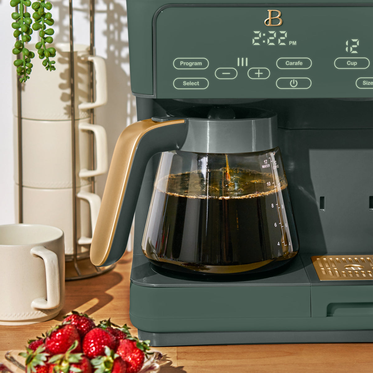 Beautiful by Drew Barrymore Multi-Brew 12-Cup Programmable Drip & Single-Serve Coffee Maker, White Icing