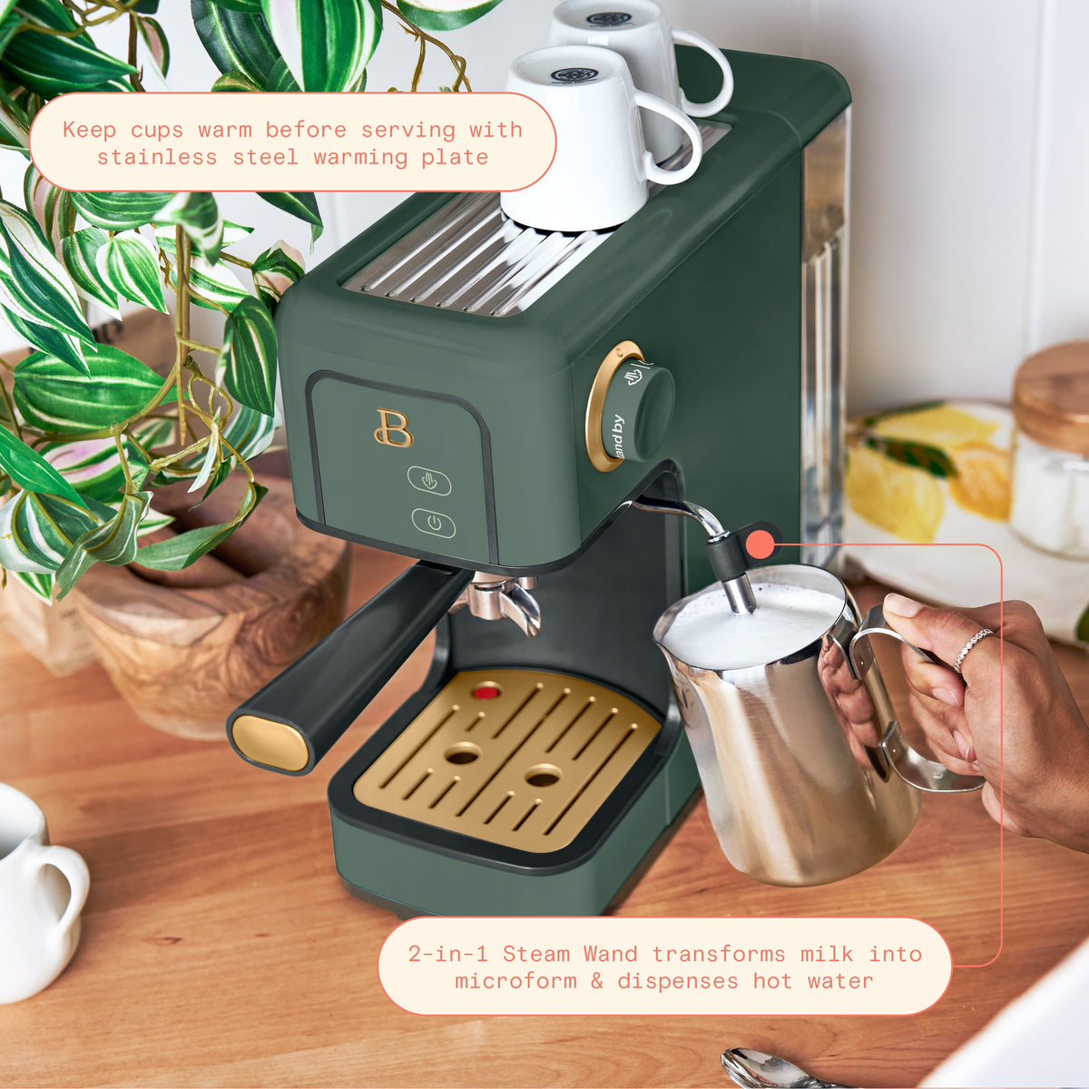 Beautiful by Drew Barrymore Slim Espresso Machine, 20-Bar Pressure, Black Sesame