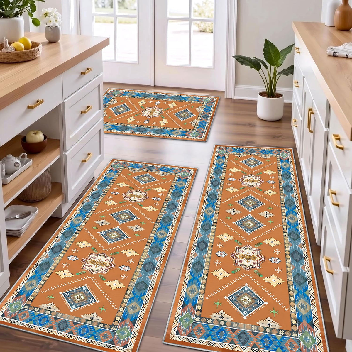TECHVIDA Kitchen Rug Set 3 Piece,Non Slip Machine Washable Kitchen Mats, Farmhouse Hallway Doormat for Home Floor and Living Room,Gray