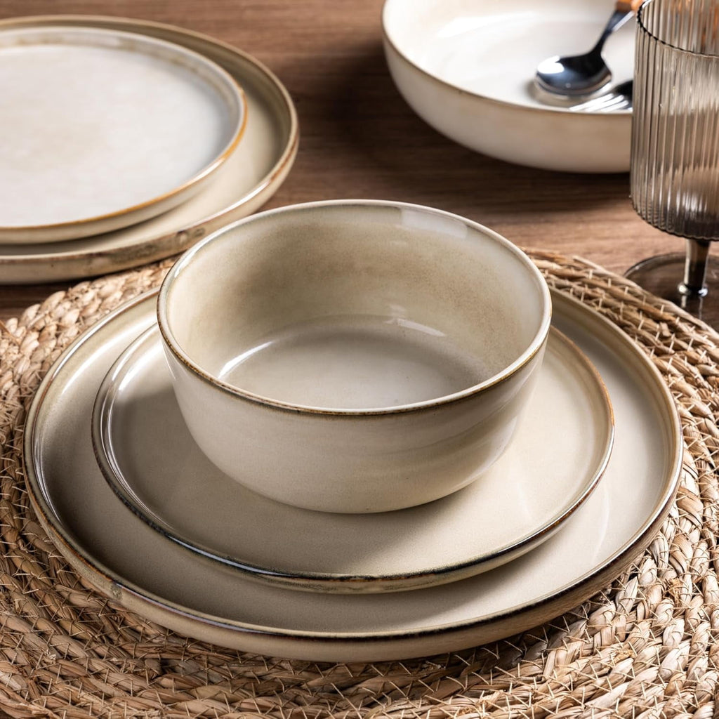 AmorArc Ceramic Dinnerware Sets for 4, 12 Pieces Stoneware Plates and Bowls Sets, Reactive Glaze Dishes -Scratch Resistant, Dishwasher&Microwave Safe, Space Blue (Service for 4)