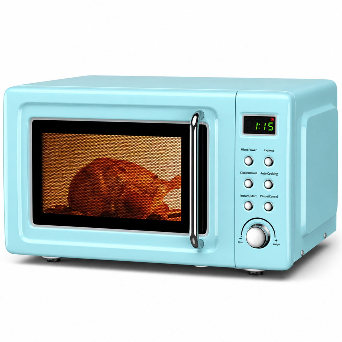 Costway 0.7 Cu.ft Retro Countertop Microwave Oven 700W LED Display Glass Turntable Rose Gold