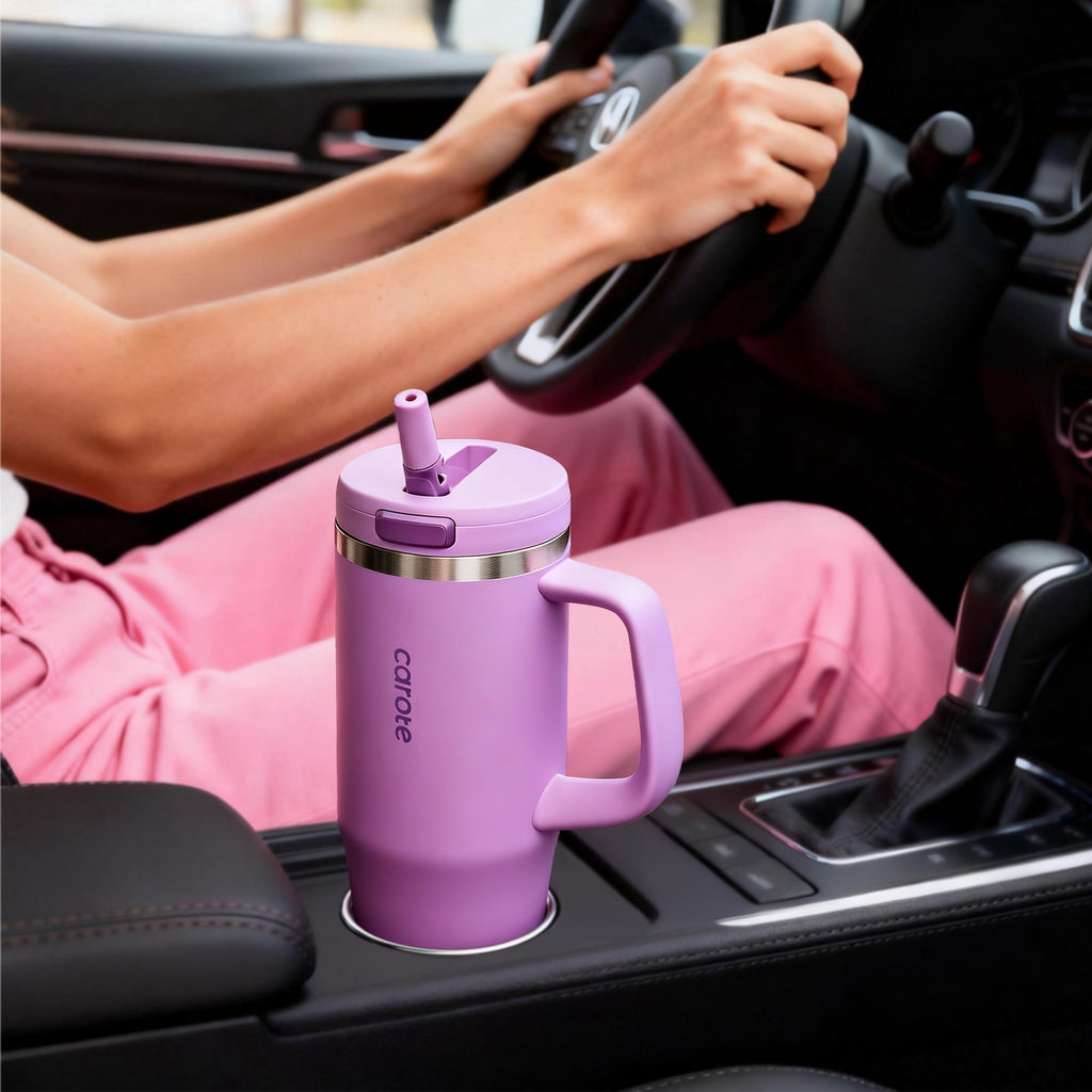Carote Insulated Stainless Steel Tumbler with Handle and Lid, Leakproof Double Wall Vacuum Travel Mug, Reusable Cup for Hot & Cold Drinks, Pink, 32oz