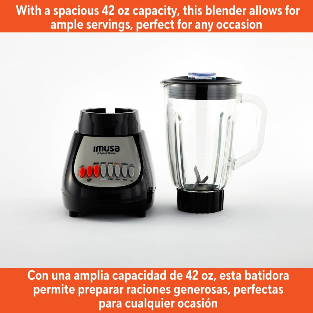 IMUSA 10 Speed Electric Blender with Glass Jar, Black