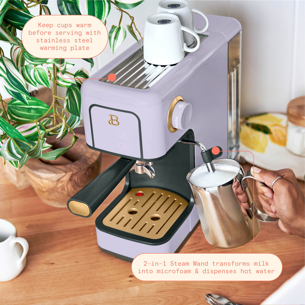 Beautiful by Drew Barrymore Slim Espresso Machine, 20-Bar Pressure, Black Sesame