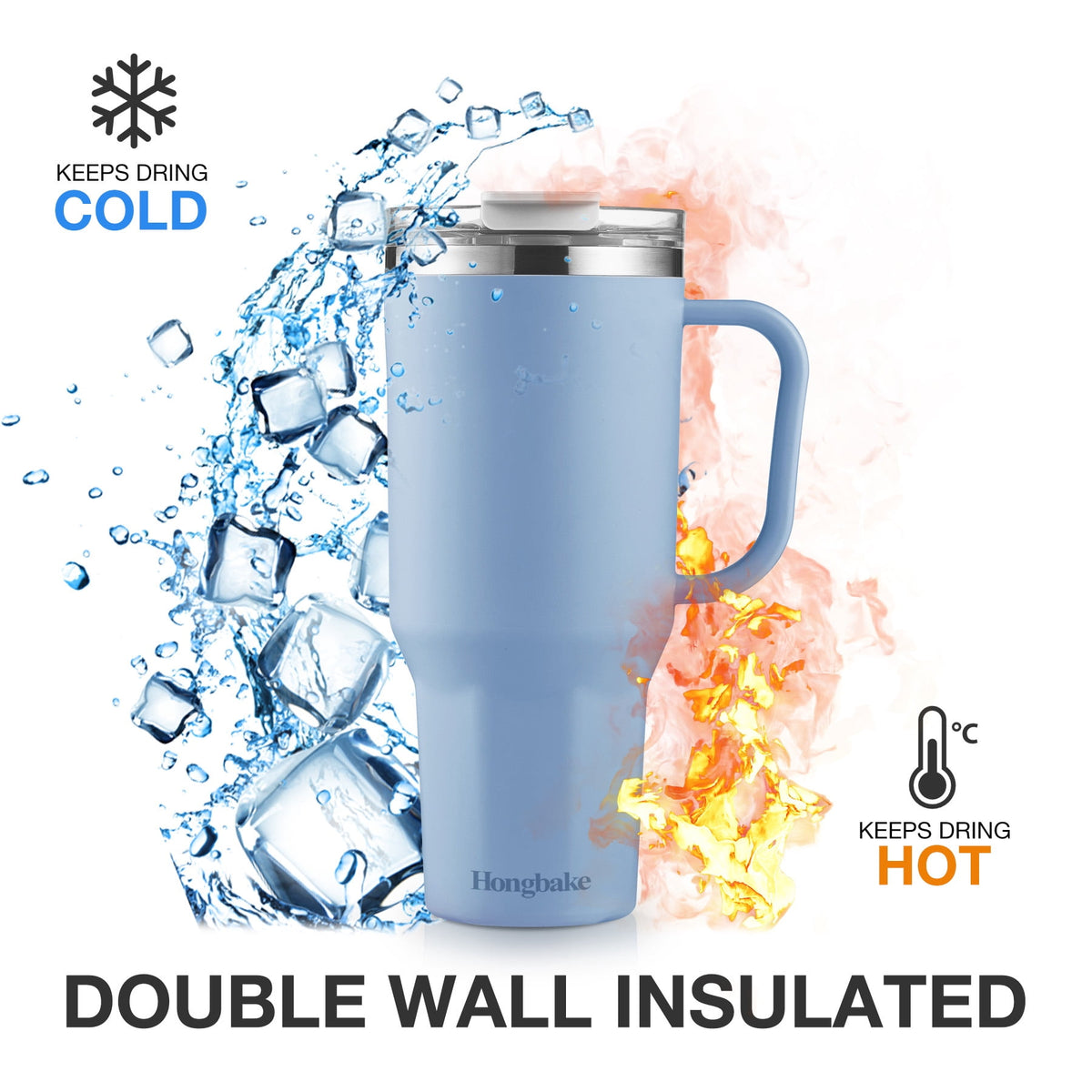 HONGBAKE 40 oz Tumbler with Handle and Straw Lid, Insulated Stainless Steel Tumbler, Travel Mug Fits Cup Holder, Dusty Lavender