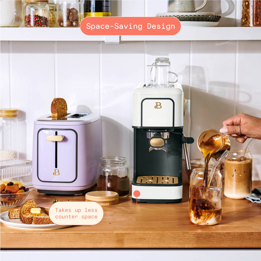 Beautiful by Drew Barrymore Slim Espresso Machine, 20-Bar Pressure, Black Sesame