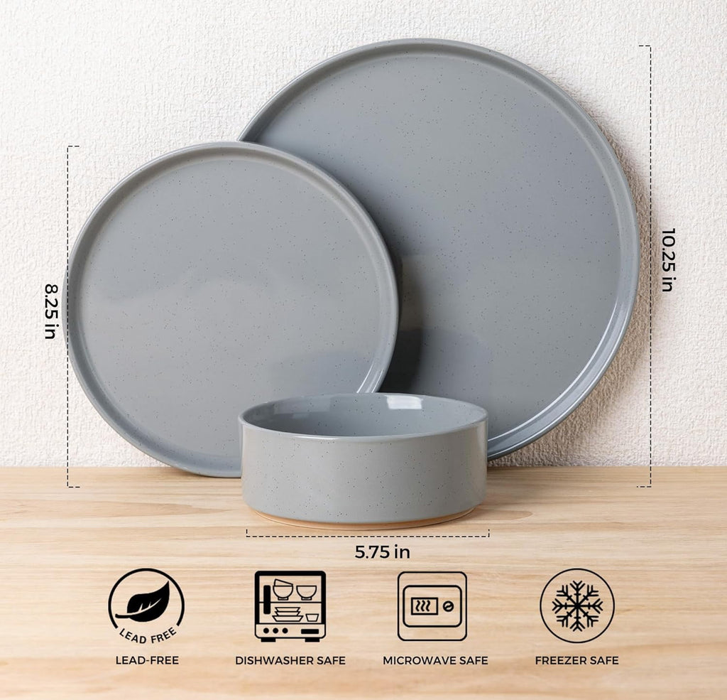 AmorArc Ceramic Dinnerware Set for 4 | Speckled Stoneware Plates and Bowls with unglazed terracotta | Scratch Resistant, Dishwasher & Microwave Safe Dishes Sets- 12-Pcs Pink