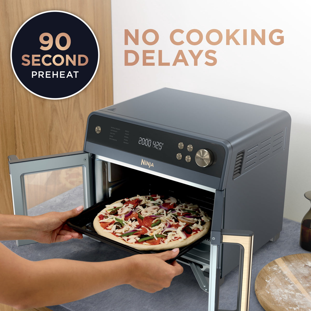 Ninja French Door 8-in-1 Countertop Oven, with Smart Surroundair Technology and Air Fry Function, Dishwasher Safe, 6 Pieces, FO100 Silver