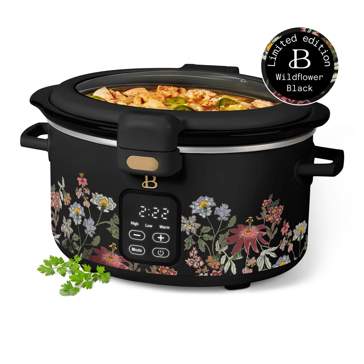 Beautiful 4 Qt Digital Slow Cooker with Hinged Locking Lid, Thyme Green by Drew Barrymore