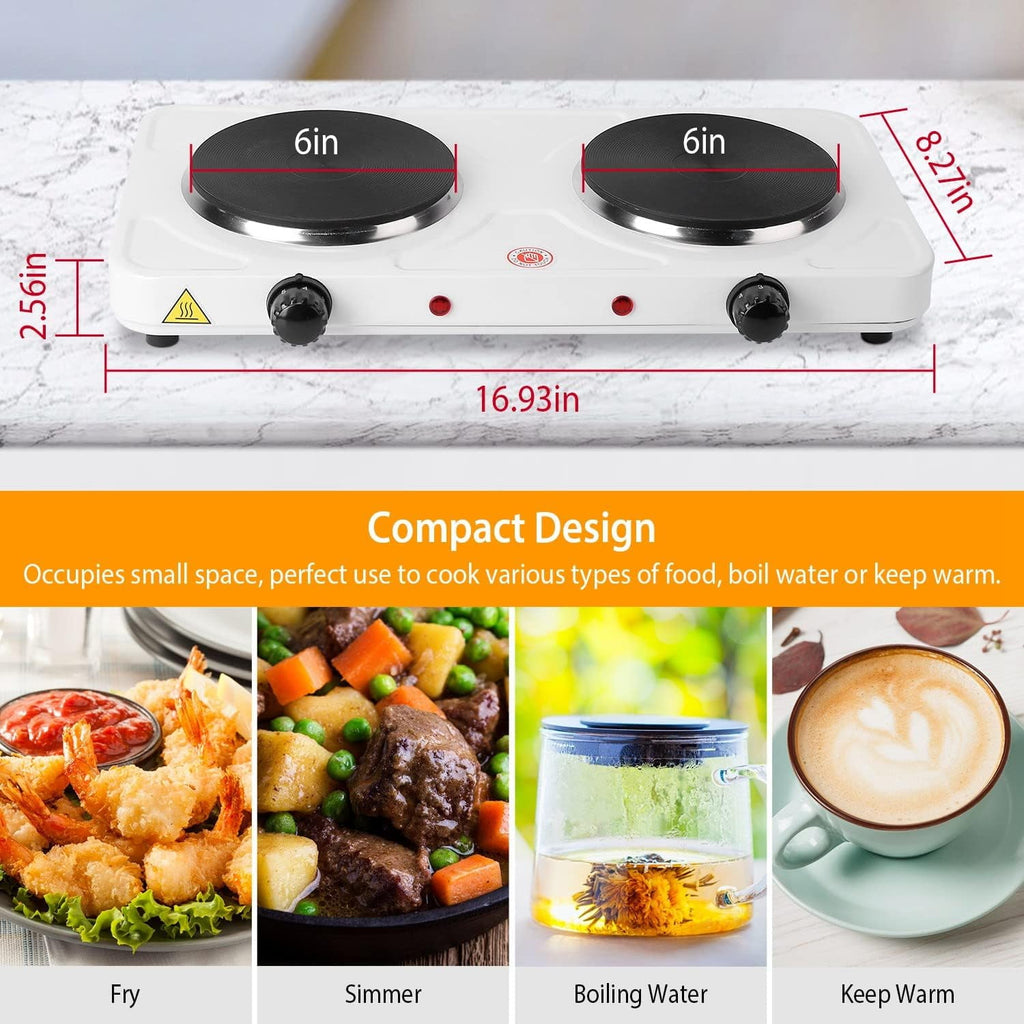 Electric Countertop Double Burner for Cooking, Portable 2000W Countertop Cast Iron Stove Burner, Hot Plate Temperature Controls with 5 Adjustable for RV/Home/Camp, Black