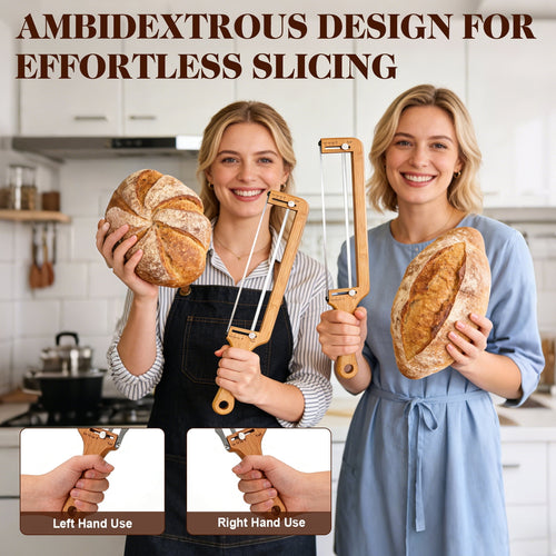 Adjustable Wooden Bread Slicer - Cutter with Thickness Guide for Sourdough & Baguette, Ambidextrous Gift for Home Bakers