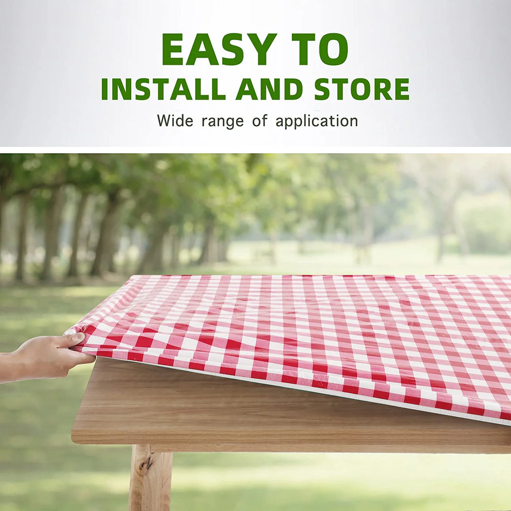 UMINEUX 3-Piece Rectangle Checkered Picnic Table Cover with Bench Covers Vinyl Flannel Backing with Elastic Edge (30"x72", Black and White)