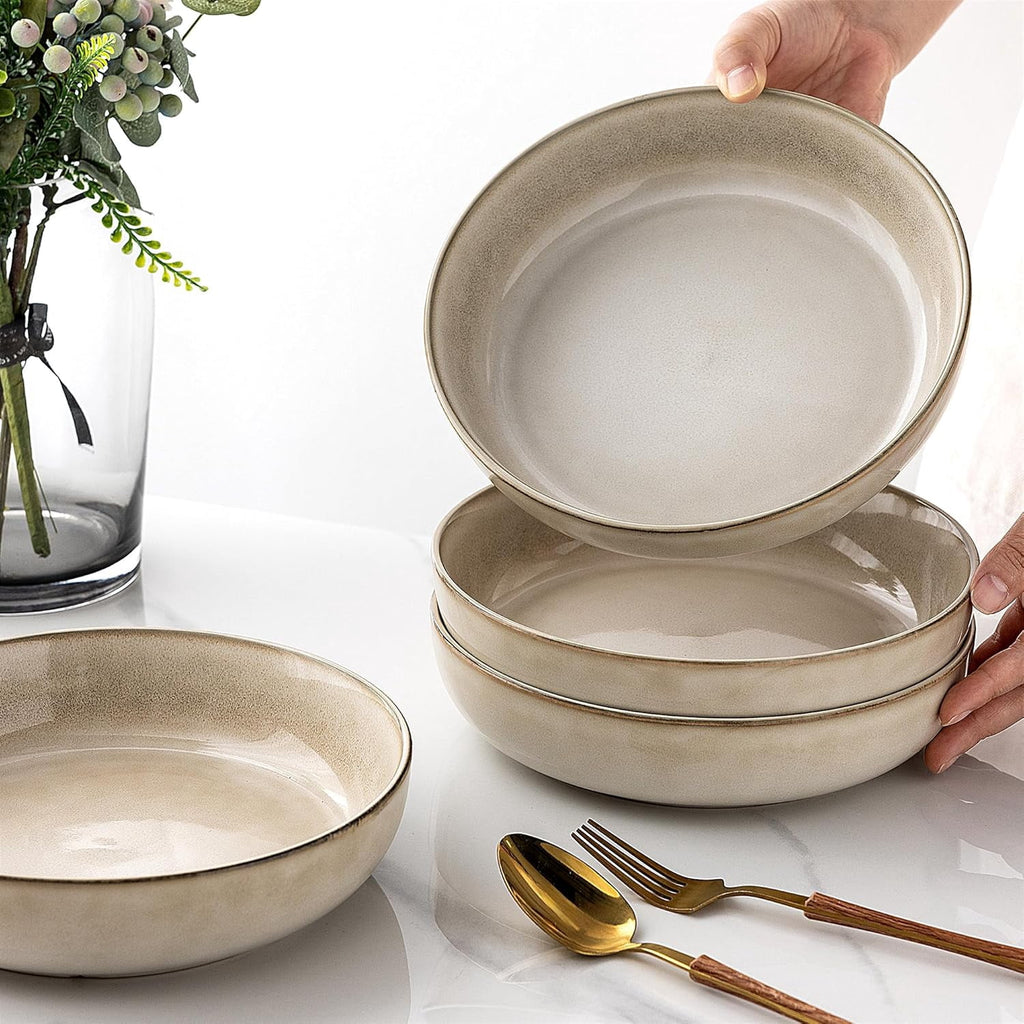 AmorArc 8.75'' Large Ceramic Pasta Bowls, 38oz Stoneware Pasta Serving Bowls Set of 4 for Kitchen, Wide Bowls for Fruit,Pasta,Salad,Oatmeal,Meal, Microwave Safe, Reactive Glaze-Space Blue