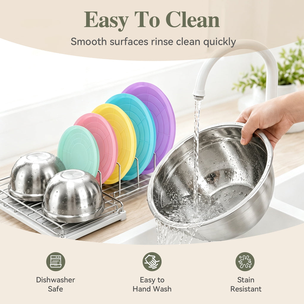 TINANA Stainless Steel Mixing Bowls with Lids, 5 Pack Nesting Kitchen Bowls, Multi Color Lids, Metal Food Storage Bowls, 0.75-4.5 Qt