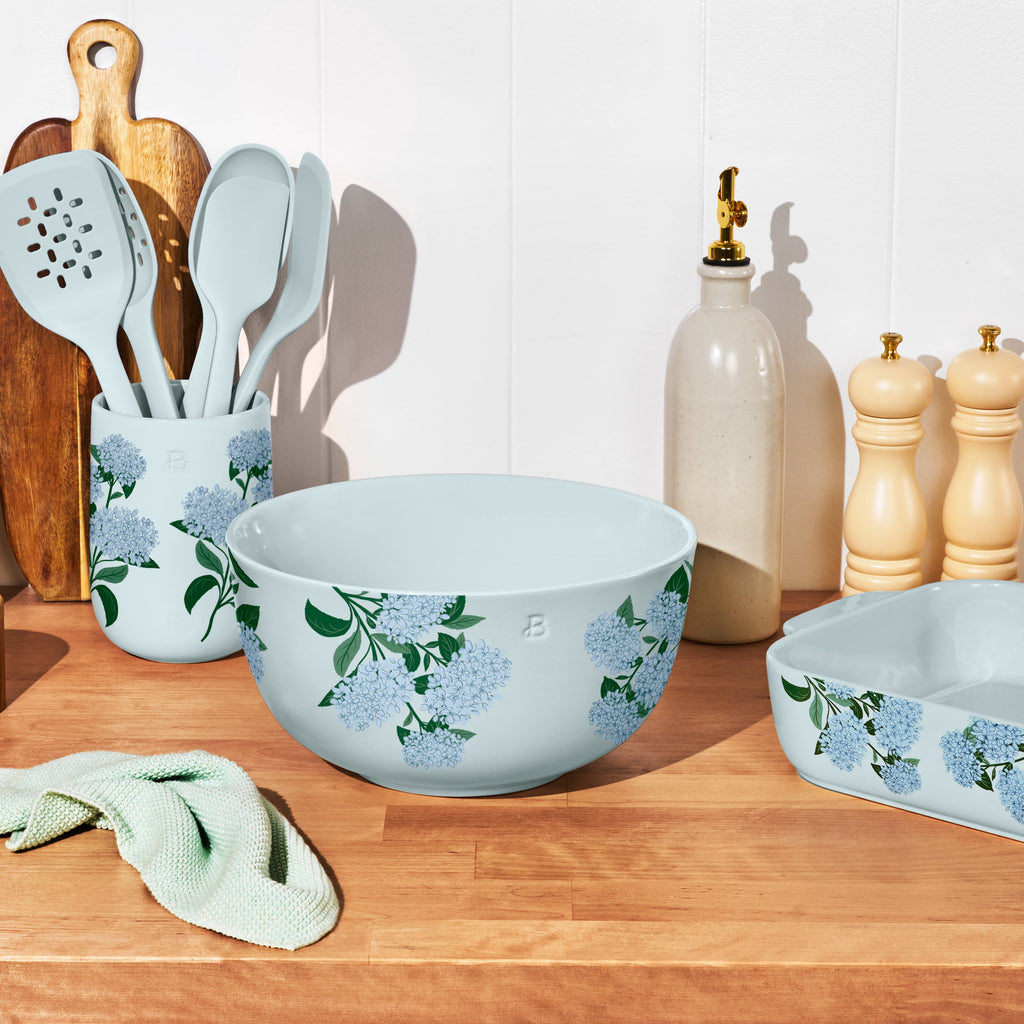 Beautiful 6-Piece Silicone Kitchen Tool Set with Ceramic Crock, Chocolate by Drew Barrymore