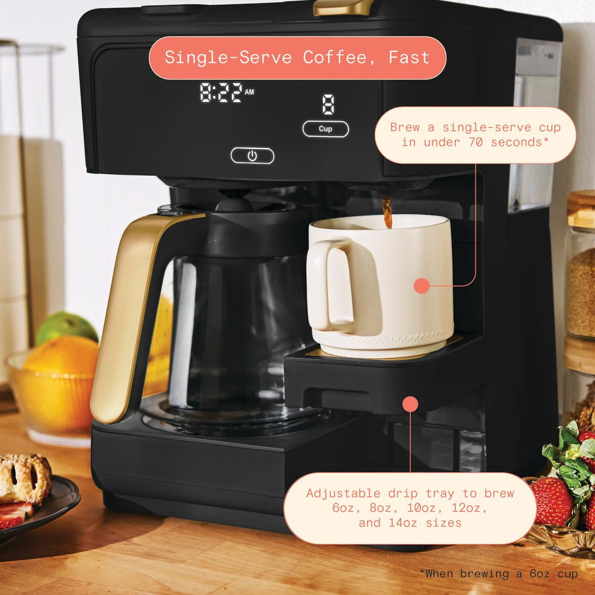 Beautiful by Drew Barrymore Multi-Brew 12-Cup Programmable Drip & Single-Serve Coffee Maker, White Icing