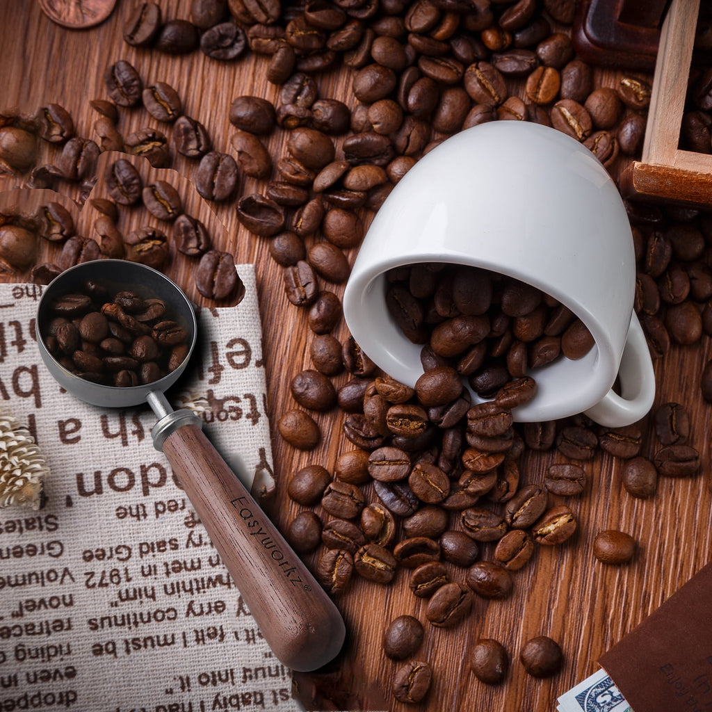 Easyworkz Retro Stainless Steel Coffee Scoop with Walnut Handle 10g / 1 Tbsp Coffee Measuring Spoon, Rose Gold