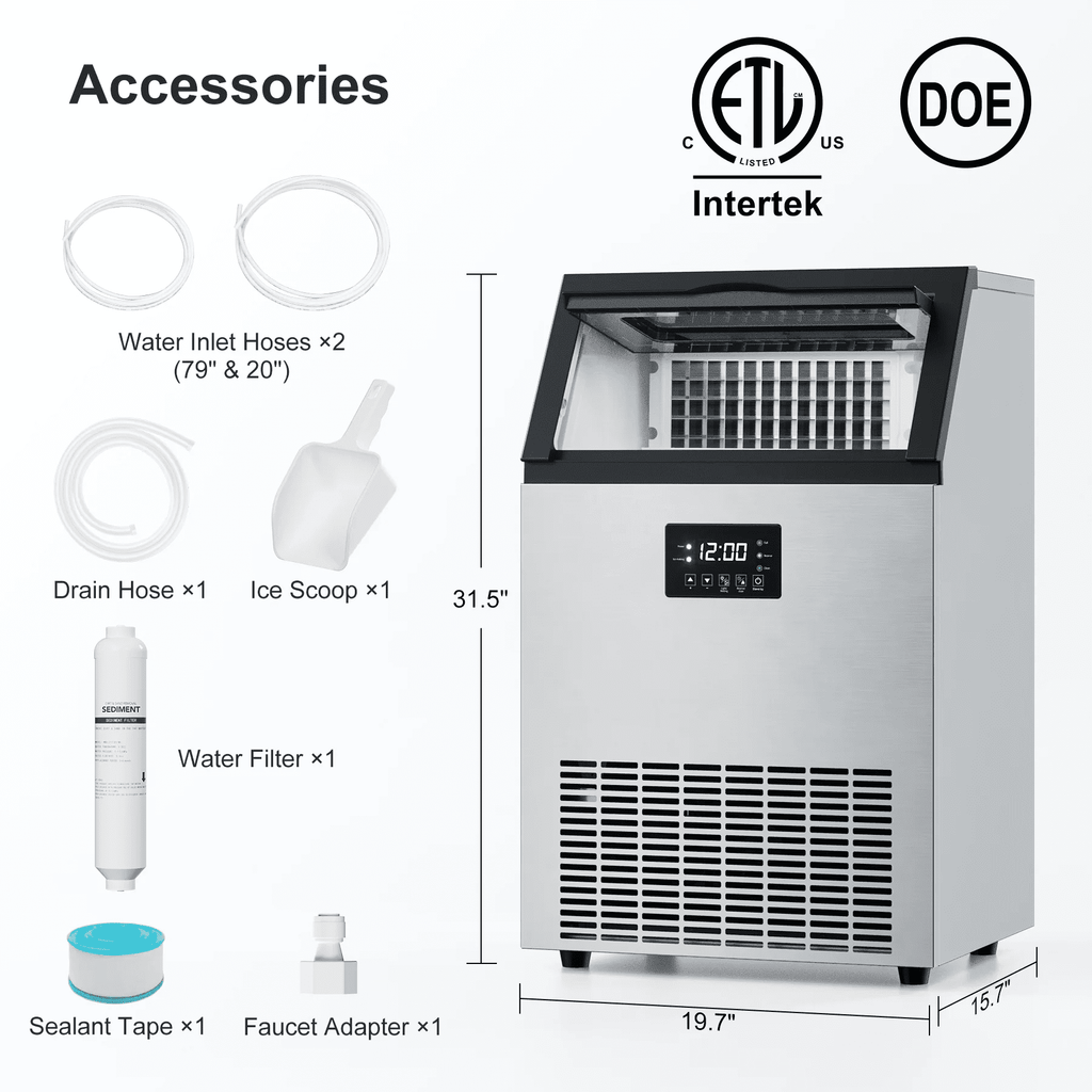 RIOXC Commercial Ice Maker 300LBS/24H, 20" Under Counter Ice Machine with 33LBS Storage Bin for Restaurants/Bars, ETL