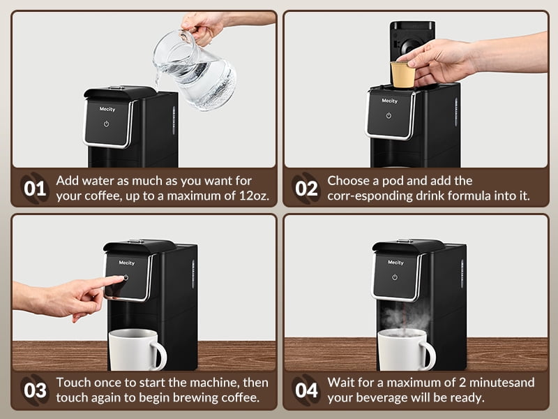 Mecity Compact Coffee Maker for Ground Coffee & Loose Tea - Single Serve, 6-12 Oz Brew, Black