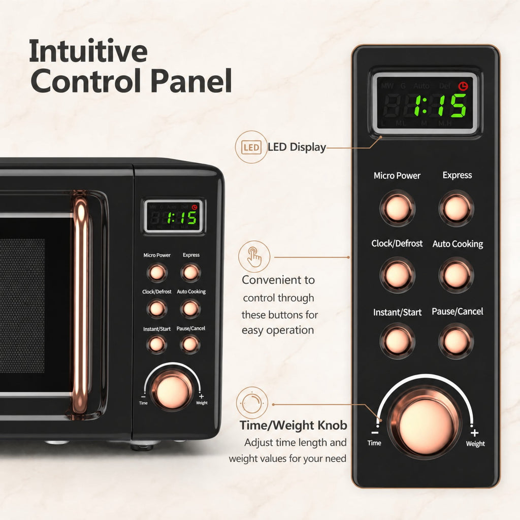 Costway 0.7 Cu.ft Retro Countertop Microwave Oven 700W LED Display Glass Turntable Rose Gold